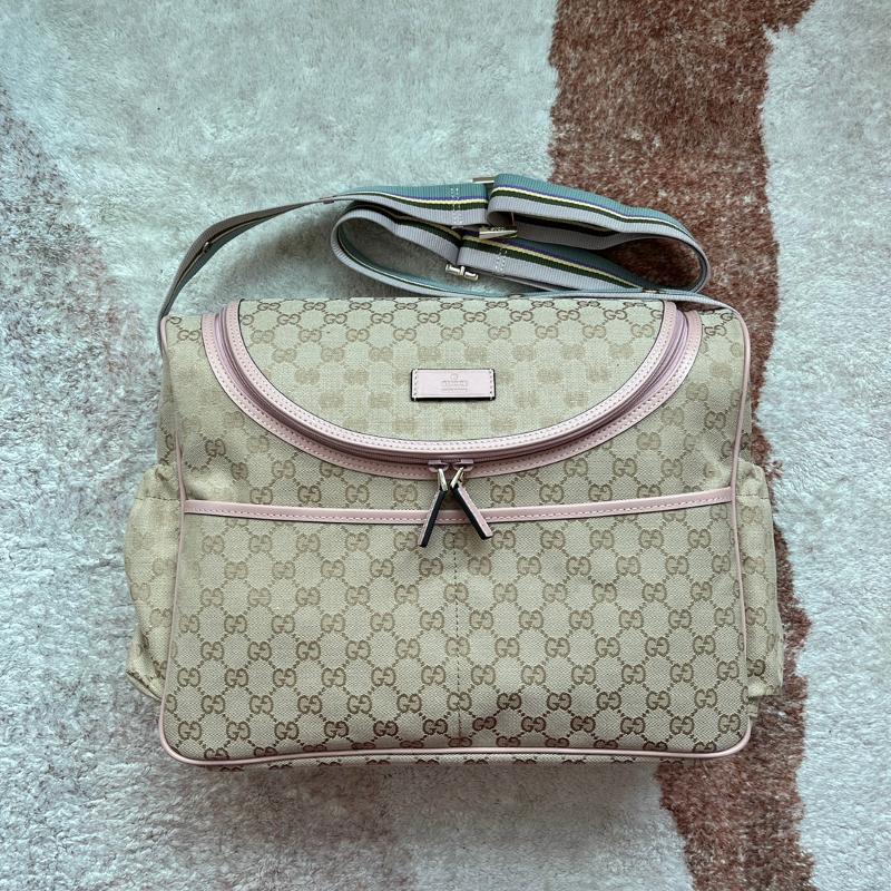 Gucci Messenger Bag 123326 Apricot Cloth with Pink Skin